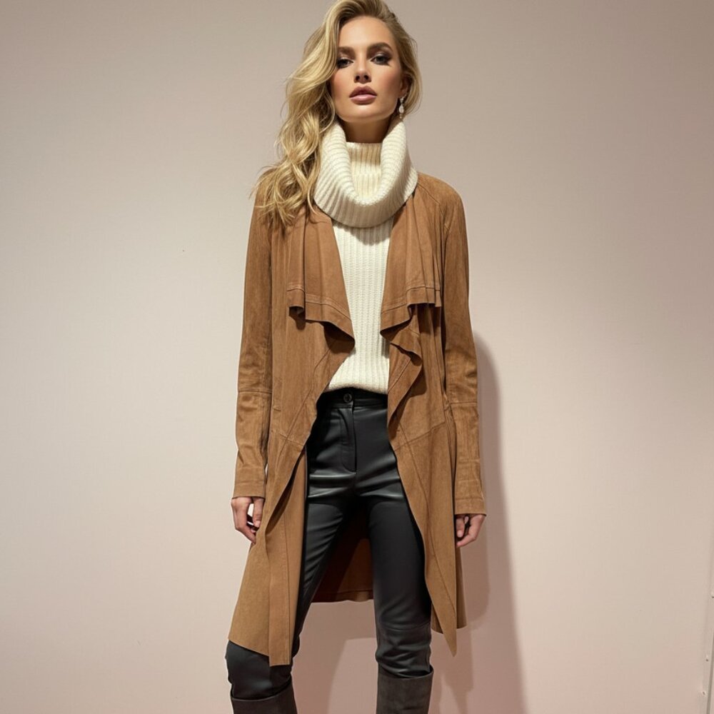 Gerard Darel Lightweight Camel Beige Tan Goat Suede Coat 42